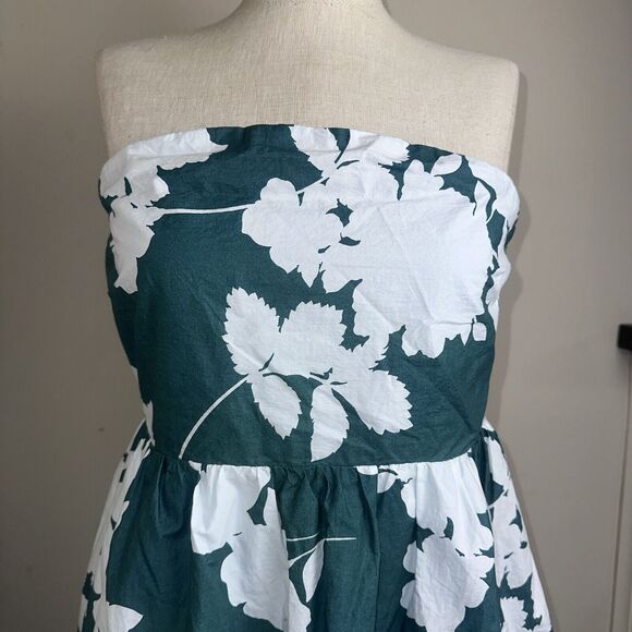 NEW Cynthia Rowley Green White Floral Print Strapless Midi Dress Size 12 NEW - Picture 2 of 9